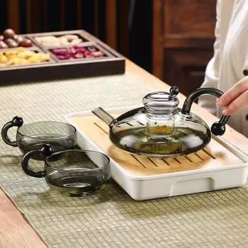 Стеклянный чайник со съемным фильтром для заваривания чая, термостойкий стеклянный чайник для листового чая, подходит для микроволновой печи, не содержит бисфенол-А, заварочный кувшин A