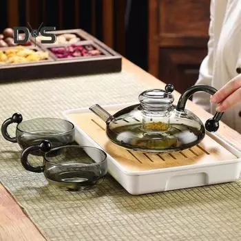 Стеклянный чайник со съемным фильтром для заваривания чая, термостойкий стеклянный чайник для листового чая, подходит для микроволновой печи, не содержит бисфенол-А, заварочный кувшин A