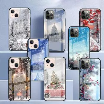 Стеклянный чехол для Apple iPhone 14 13 11 12 Pro 7 XR X XS Max 8 6 6s Plus SE 2022 13Pro, телефон Tampa Winter New York Central Hard iPhone 7Plus(8 Plus)