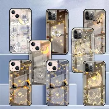 Стеклянный чехол для Apple iPhone 14 13 11 12 Pro 7 XR X XS Max 8 6 6s Plus SE 2022 13Pro закаленный телефон Tampa Astronaut Light iPhone 7Plus(8 Plus)