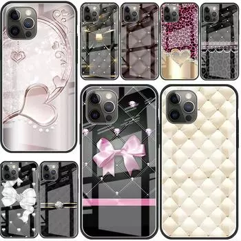 Стеклянный чехол для Apple iPhone 14 13 Pro 11 12 7 8 Plus SE 2022 XR X XS Max 6 6S закаленный чехол для телефона Love Bow iPhone 14 Plus