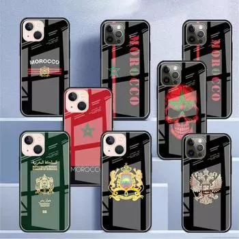 Стеклянный чехол для Apple iPhone 14 13 11 12 Pro 7 XR X XS Max 8 6 6s Plus SE 2022 13Pro закаленный телефон Tampa Morocco Flag Passport iPhone 7Plus(8 Plus)