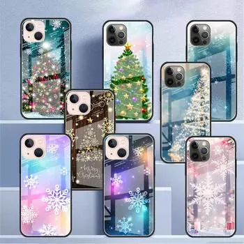 Стеклянный чехол для Apple iPhone 14 13 11 12 Pro 7 XR X XS Max 8 6 6s Plus SE 2022 13Pro Phone Tampa Winter Snow Merry Christmas iPhone 7Plus(8 Plus)