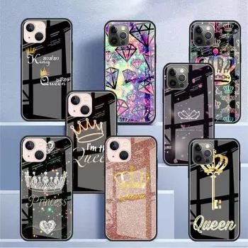 Стеклянный чехол для Apple iPhone 14 13 11 12 Pro 7 XR X XS Max 8 6 6s Plus SE 2022 13Pro закаленный телефон Tampa Cute Mom Queen Princess iPhone 7Plus(8 Plus)