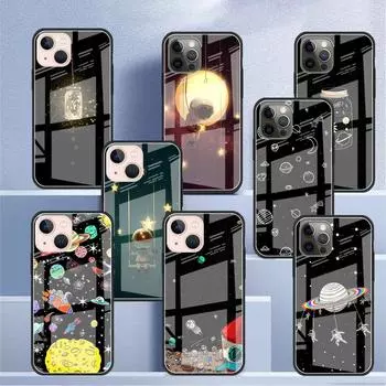 Стеклянный чехол для Apple iPhone 14 13 11 12 Pro 7 XR X XS Max 8 6 6s Plus SE 2022 13Pro закаленный телефон Tampa Astronaut Spaceship iPhone 7Plus(8 Plus)