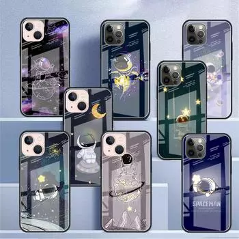 Стеклянный чехол для Apple iPhone 14 13 11 12 Pro 7 XR X XS Max 8 6 6s Plus SE 2022 13Pro закаленный телефон Tampa Astronaut Cute iPhone 7Plus(8 Plus)