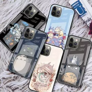 Стеклянный чехол для iPhone 13 12 Mini 11 Pro XR XS Max 7 8 Plus SE 2020 X 6 6S противоударный закаленный чехол для телефона Тоторо обои Капа iPhone 13
