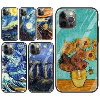 Стеклянный чехол для iPhone 14 13 12 11 Pro X XS Max XR 8 7 6 6S Plus, защитный чехол Fundas, картины Ван Гога, Звездная ночь iPhone 14