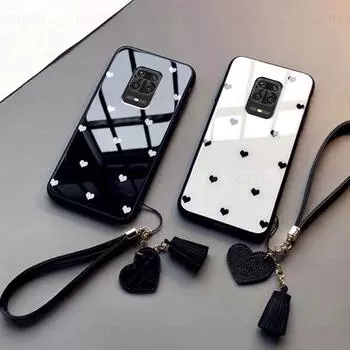 Стеклянный чехол для Redmi Note 9 Pro Max 9S 4G 5G Fashion Love Heart Жесткий чехол для телефона For Note 9 China белый/чёрный