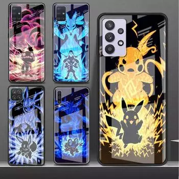 Стеклянный чехол для Samsung Galaxy A52 A12 A51 A32 A21s A71 A23 A33 A31 A50 A53 A73 A72 A11 A13 A10 Чехол для телефона Pokemon Cool Pikachu Samsung A10