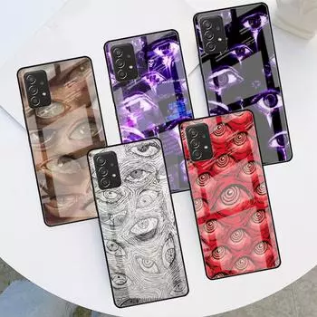 Стеклянный чехол для Samsung Galaxy A52 A71 A50 A51 A70 A21s A31 A72 A10 A12 A30 A22 5G чехол для телефона страшное лицо глаза смайлик Samsung A03