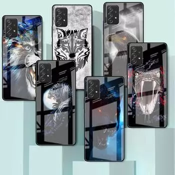 Стеклянный чехол для Samsung Galaxy A52 A71 A50 A51 A70 A21s A31 A72 A10 A12 A30 A22 5G чехол для телефона Лев Тигр Волк Samsung A71 5G