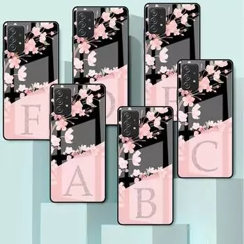 Стеклянный чехол для Samsung Galaxy A52 A71 A50 A51 A70 A21s A31 A72 A10 A12 A30 A22 5G чехол для телефона Cherry Blossom Flower Initial Samsung A71 5G