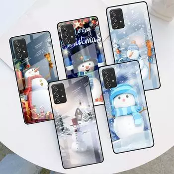 Стеклянный чехол для Samsung Galaxy A52 A71 A50 A51 A70 A21s A31 A72 A10 A12 A30 A22 5G, чехол для телефона с мультяшным снеговиком, Рождеством Samsung A03