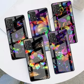 Стеклянный чехол для Samsung Galaxy A52 A71 A50 A51 A70 A21s A31 A72 A10 A12 A30 A22 5G, чехол для телефона с блестящими бабочками Samsung A03