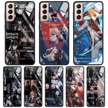 Стеклянный чехол для Samsung Galaxy S21 S20 Ultra S10 Plus Lite S20fe 5g S10e S9 S8, бампер, чехол, чехол-бампер, аниме Genshin Impact Game For Samsung S20