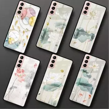 Стеклянный чехол для Samsung Galaxy S22 S20 FE S21 5G S10 S9 Plus Note 10 20 Lite закаленный чехол для телефона золотая фольга Lotus Leather