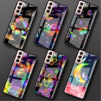 Стеклянный чехол для Samsung Galaxy S22 S20 FE S21 5G S10 S9 Plus Note 10 20 Lite, закаленный чехол для телефона с блестящими бабочками Leather