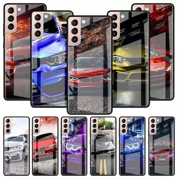 Стеклянный чехол для Samsung Galaxy S22 S20 FE S21 5G S10 S9 Plus Note 10 20 Lite, закаленный чехол для телефона, синий, красный, автомобиль Samsung S22 Ultra 5G
