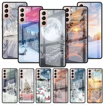 Стеклянный чехол для Samsung Galaxy S22 S20 FE S21 Plus, чехол для телефона S10 5G S9 Note 20 Ultra 10 Lite Shell Winter Snow Merry Christmas Samsung S10 5G
