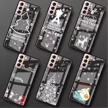 Стеклянный чехол для Samsung Galaxy S22 S20 FE S21 5G S10 S9 Plus Note 10 20 Lite закаленный чехол для телефона Счастливого Рождества зимой Leather