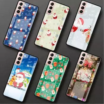 Стеклянный чехол для Samsung Galaxy S22 S20 FE S21 5G S10 S9 Plus Note 10 20 Lite закаленный чехол для телефона Рождественский Санта-Клаус Leather