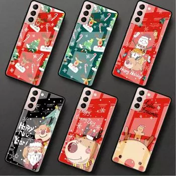 Стеклянный чехол для Samsung Galaxy S22 S20 FE S21 5G S10 S9 Plus Note 10 20 Lite закаленный чехол для телефона Snow Merry Christmas Leather