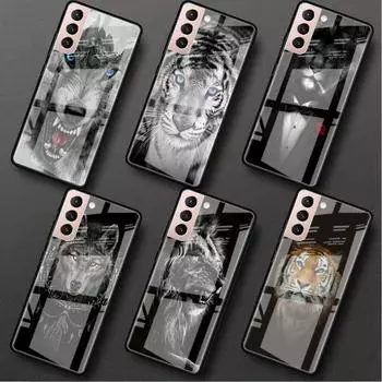 Стеклянный чехол для Samsung Galaxy S22 S20 FE S21 5G S10 S9 Plus Note 10 20 Lite, закаленный чехол для телефона, волк, лев, животное Leather