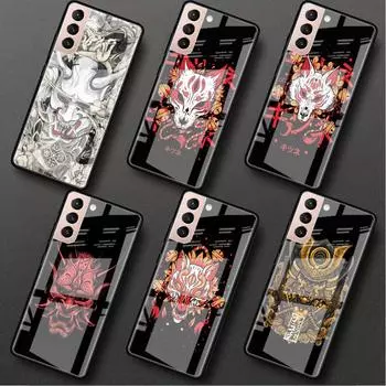 Стеклянный чехол для Samsung Galaxy S22 S20 FE S21 5G S10 S9 Plus Note 10 20 Lite, закаленный чехол для телефона, маска самурая Они Leather