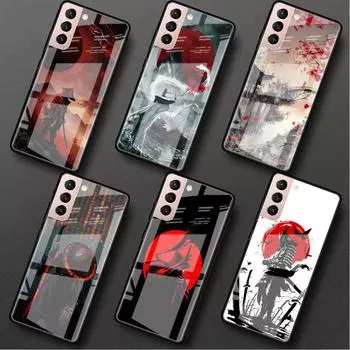 Стеклянный чехол для Samsung Galaxy S22 S20 FE S21 5G S10 S9 Plus Note 10 20 Lite закаленный чехол для телефона Landscape Ink Samurai Art Leather