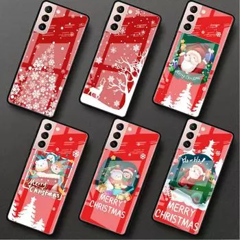Стеклянный чехол для Samsung Galaxy S22 S20 FE S21 5G S10 S9 Plus Note 10 20 Lite закаленный чехол для телефона с рождественским рисунком снеговика Leather