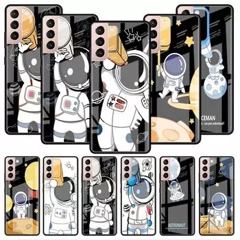 Стеклянный чехол для Samsung Galaxy S22 S20 FE S21 5G S10 S9 Plus Note 10 20 Lite закаленный чехол для телефона милый астронавт Samsung S22 Ultra 5G