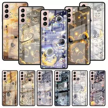 Стеклянный чехол для Samsung Galaxy S22 S20 FE S21 5G S10 S9 Plus Note 10 20 Lite, закаленный чехол для телефона с изображением космонавта и мультфильма Samsung S22 Ultra 5G