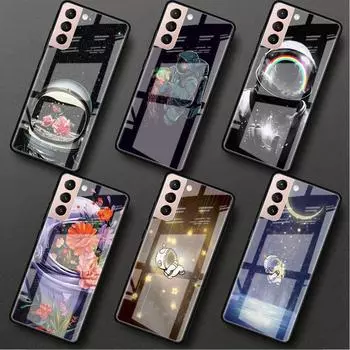 Стеклянный чехол для Samsung Galaxy S22 S20 FE S21 5G S10 S9 Plus Note 10 20 Lite закаленный чехол для телефона астронавт Leather