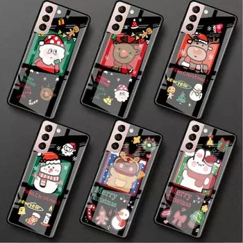 Стеклянный чехол для Samsung Galaxy S22 S20 FE S21 5G S10 S9 Plus Note 10 20 Lite закаленный чехол для телефона Снеговик Рождество милый Leather
