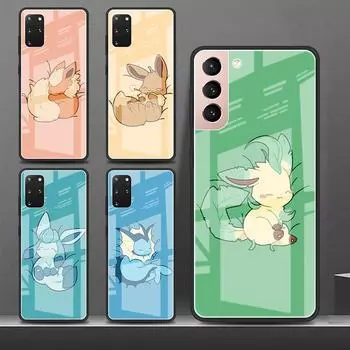 Стеклянный чехол для Samsung Galaxy S22 Ultra S21 FE S20 Plus S10 Note 20 10 Lite S9 S8 S10e, роскошный чехол для телефона Pokemon Cute Eevee Sac Samsung Note 10
