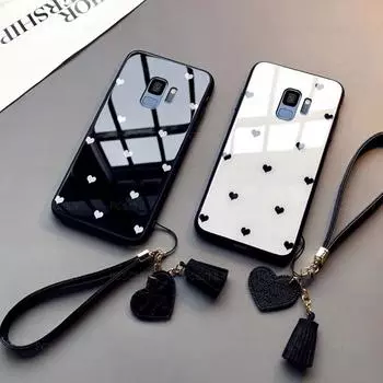 Стеклянный чехол для Samsung Galaxy S8 S9 S10 Plus S10e Fashion Love Heart Phone Hard Cover For Samsung S8 белый/чёрный