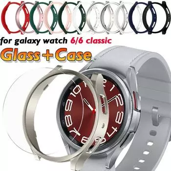 Стеклянный чехол для Samsung Galaxy Watch 6 40 мм 44 мм Аксессуары PC Рамка Защитный бампер для Galaxy Watch 6 Classic 43 мм 47 мм Чехол Galaxy Watch 6 40mm
