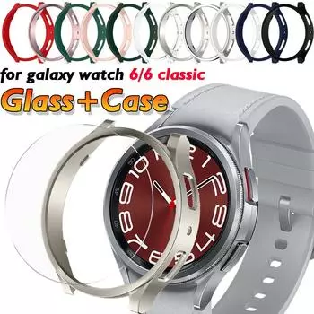 Стеклянный чехол для Samsung Galaxy Watch 6 40 мм 44 мм Аксессуары PC Рамка Защитный бампер для Galaxy Watch 6 Classic 43 мм 47 мм Чехол Galaxy Watch 6 40mm чёрный