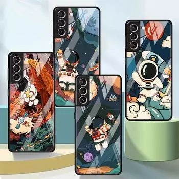 Стеклянный чехол для телефона для Samsung Galaxy S22 S21 S20 Ultra FE S9 S10 S8 Plus Note 20 10 Lite 9 8, чехол, милый в космосе, астронавт Samsung S9 Plus