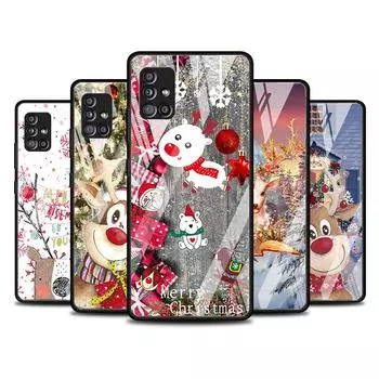 Стеклянный чехол для телефона Samsung Galaxy A52 A12 A51 A72 A32 A21s A13 A32 A31 A50 A40 A22 A72 A70 Чехол Рождественский красный нос милый лось Samsung A50(A50s)