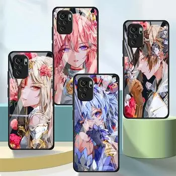 Стеклянный чехол для телефона Xiaomi Redmi 11 11E 10 8 9 7 Pro 9S K40 9C 9A Mi Poco X3 NFC 11 Lite 11T, чехол Genshin Impact Raiden Baal Redmi Note 10S