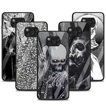 Стеклянный чехол для Xiaomi Poco X3 NFC 11 Lite 11T F3 M3 для Redmi Note 11 10 9 8 Pro 10S 9S 9S 9A 9C, модный чехол для телефона с черепом Xiaomi Poco M3