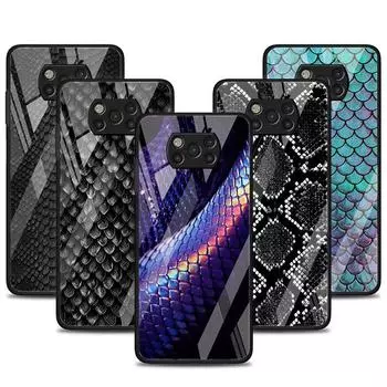 Стеклянный чехол для Xiaomi Poco X3 NFC 11 Lite 11T F3 M3 для Redmi Note 11 10 9 8 Pro 10S 9S 9A 9C, чехол для телефона с принтом змеиной кожи Xiaomi Poco M3