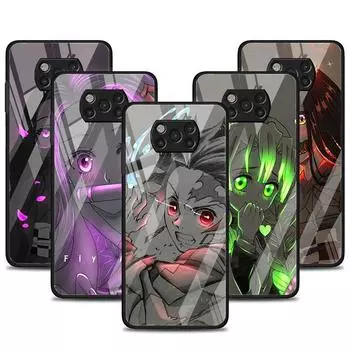 Стеклянный чехол для Xiaomi Poco X3 NFC 11 Lite 11T F3 M3 для Redmi Note 11 10 9 8 Pro 10S 9S 9A 9C, чехол для телефона в стиле аниме «Убийца демонов» Xiaomi Poco M3