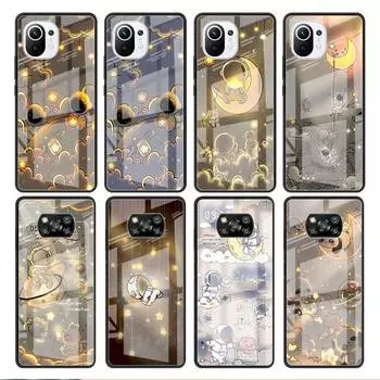 Стеклянный чехол для Xiaomi Poco X3 NFC 11 Lite 11T F3 M3 для Redmi Note 11 10 9 8 Pro 10S 9S 9A 9C чехол для телефона Astronaut Light Redmi Note 9S