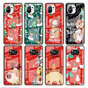 Стеклянный чехол для Xiaomi Poco X3 NFC 11 Lite 11T F3 M3 для Redmi Note 11 10 9 8 Pro 10S 9S 9A 9C Чехол для телефона Snow Merry Christmas Redmi Note 9S