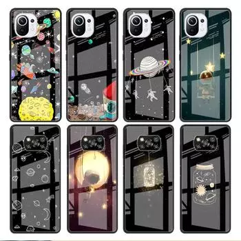Стеклянный чехол для Xiaomi Poco X3 NFC 11 Lite 11T F3 M3 для Redmi Note 11 10 9 8 Pro 10S 9S 9S 9A 9C, чехол для телефона космонавт, космический корабль Redmi Note 9S