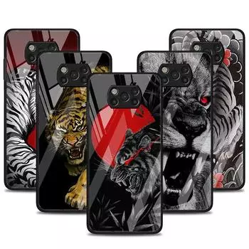 Стеклянный чехол для Xiaomi Poco X3 NFC 11 Lite 11T F3 M3 для Redmi Note 11 10 9 8 Pro 10S 9S 9A 9C, чехол для телефона Лев Волк Xiaomi Poco M3