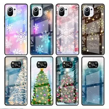 Стеклянный чехол для Xiaomi Poco X3 NFC 11 Lite 11T F3 M3 для Redmi Note 11 10 9 8 Pro 10S 9S 9A 9C Чехол для телефона Snow Merry Christmas Redmi Note 9S